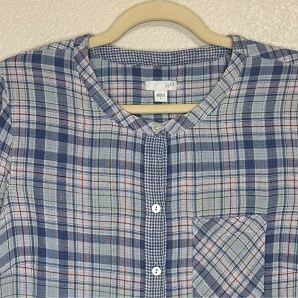 Large petite J. Jill Blue Plaid Button Front Soft Gauze
Long Sleeves - Picture 8 of 16